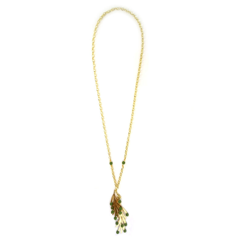 Colar Oliva - Colar de cacho de folhas em metal dourado com bolinhas em verde - Image 3