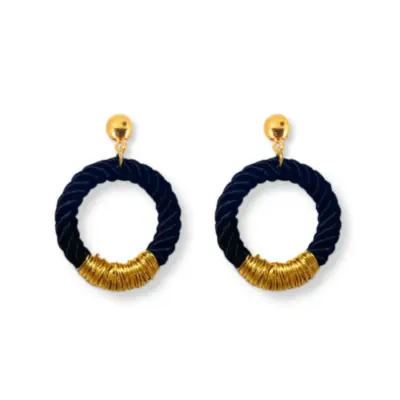 Alternative view of Brinco Corda Preto - brinco argola de corda e metal dourado