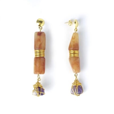 Brinco Bohemian Ametista – brinco em resina e pedra ametista com dourado
