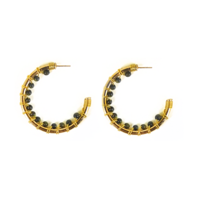 Brinco Matin – contas verde musgo mesclado e metal dourado
