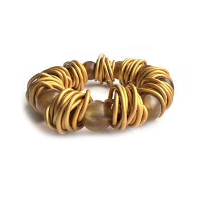Pulseira Jolie Dourada – bolas de resina e fios metalizados ouro