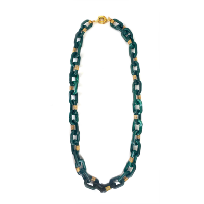 Colar Elodie Longo – resina malaquita e metal dourado