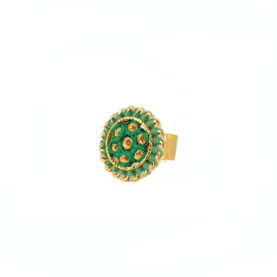 Anel Belle Verde – metal dourado com bordado manual