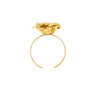 Pulseira Carmen - pulseira rígida de metal dourado com flor em metal dourado