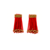 Brinco Franjado Vermelho - brinco com franjas em tom de vermelho e bolinhas douradas