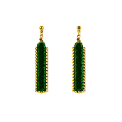 Brinco Terciopelo Verde - brinco com veludo verde e bolinhas verdes douradas