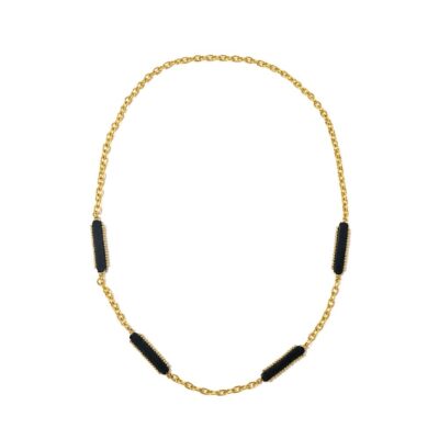 Colar Terciopelo Preto - corrente cadeado dourado, fitas de veludos preto e bolinhas douradas nas pontas