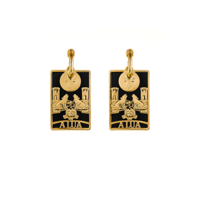 Brinco Tarôt Preto - brinco com argola e duas placas penduradas