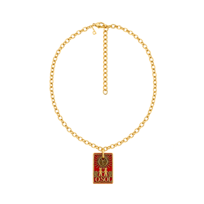 Colar Tarôt  Vermelho - resina fosca vermelha, pingente de metal dourada e corrente cadeado dourado