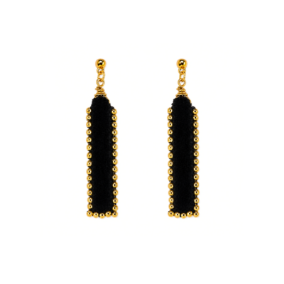 Brinco Terciopelo Preto - brinco com veludo preto e bolinhas douradas