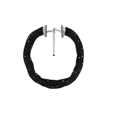 Colar Raiado Preto - colar com fios de miçangas preto com bolinhas douradas