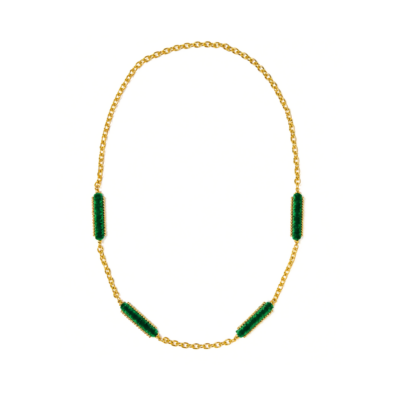 Colar Terciopelo Verde - corrente cadeado dourado, fitas de veludos verdes com bolinhas douradas nas pontas