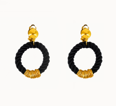 Alternative view of Brinco Corda Preto - brinco argola de corda e metal dourado