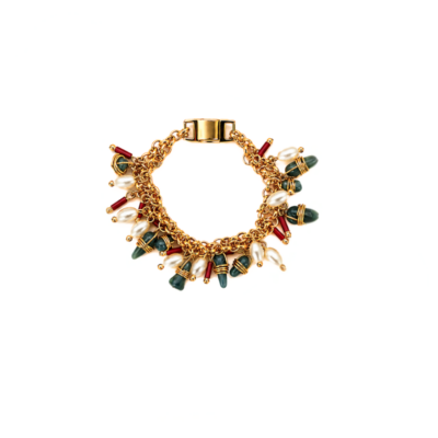 Alternative view of Pulseira Margaritas - Pulseira dupla de elo português dourado com mix de pedras