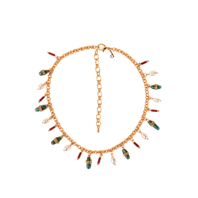 Alternative view of Colar Margaritas - Colar de elo português dourado com mix de pedras